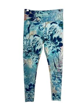 Soft Surroundings Leggings Small Blue Floral Superslim Myriad High Rise Knit